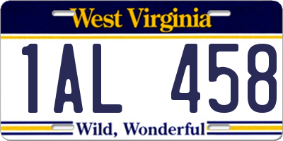 WV license plate 1AL458