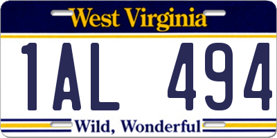 WV license plate 1AL494