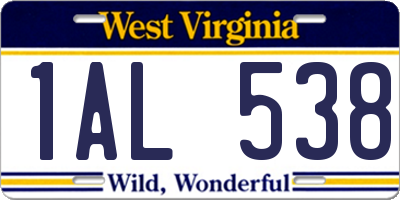 WV license plate 1AL538