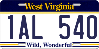 WV license plate 1AL540