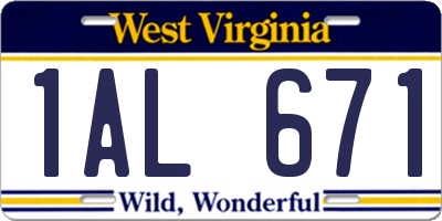 WV license plate 1AL671