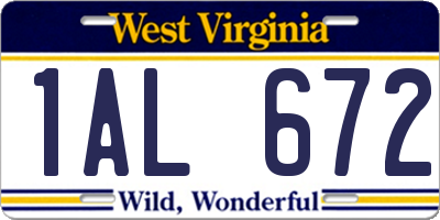 WV license plate 1AL672