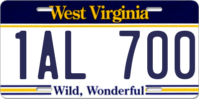WV license plate 1AL700