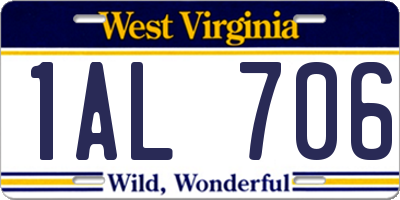 WV license plate 1AL706