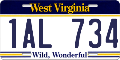 WV license plate 1AL734