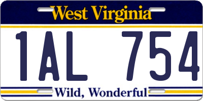 WV license plate 1AL754