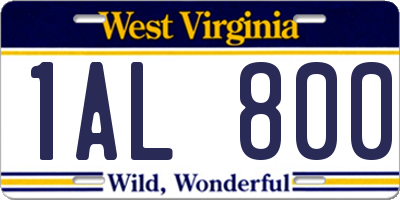 WV license plate 1AL800