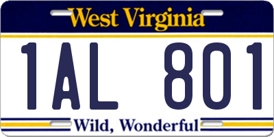 WV license plate 1AL801