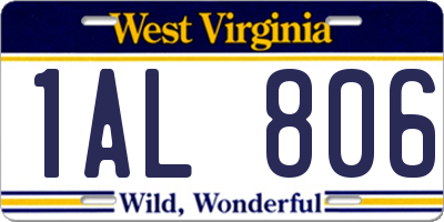 WV license plate 1AL806
