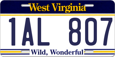 WV license plate 1AL807