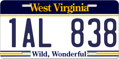 WV license plate 1AL838