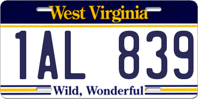 WV license plate 1AL839