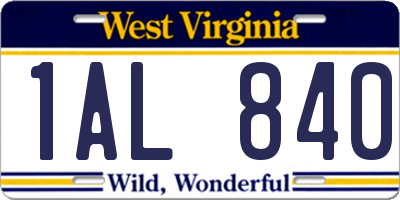 WV license plate 1AL840
