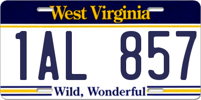 WV license plate 1AL857