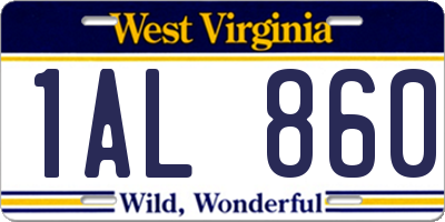 WV license plate 1AL860