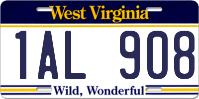 WV license plate 1AL908