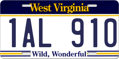 WV license plate 1AL910