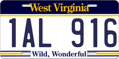 WV license plate 1AL916
