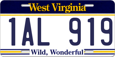 WV license plate 1AL919