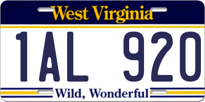 WV license plate 1AL920