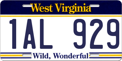 WV license plate 1AL929