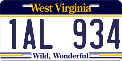 WV license plate 1AL934
