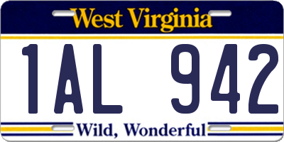 WV license plate 1AL942