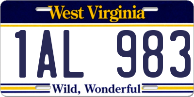 WV license plate 1AL983