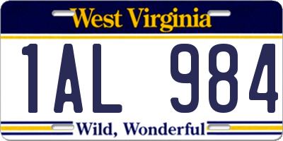 WV license plate 1AL984