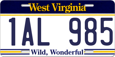 WV license plate 1AL985