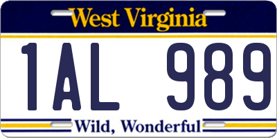 WV license plate 1AL989