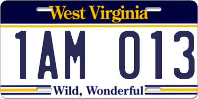 WV license plate 1AM013