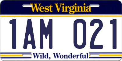 WV license plate 1AM021