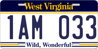 WV license plate 1AM033