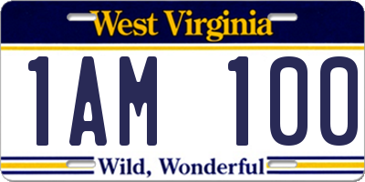 WV license plate 1AM100