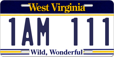 WV license plate 1AM111