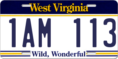 WV license plate 1AM113