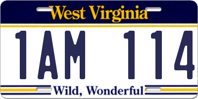WV license plate 1AM114