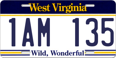 WV license plate 1AM135