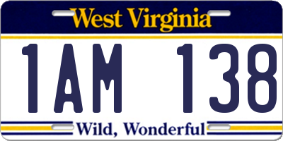 WV license plate 1AM138