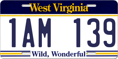 WV license plate 1AM139