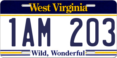 WV license plate 1AM203