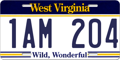 WV license plate 1AM204
