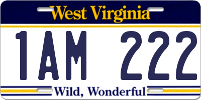 WV license plate 1AM222
