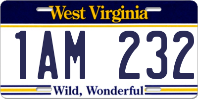 WV license plate 1AM232