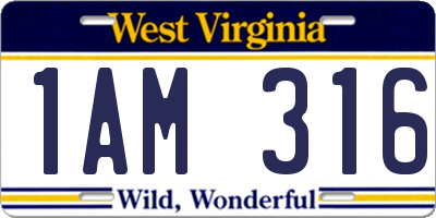 WV license plate 1AM316