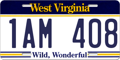 WV license plate 1AM408