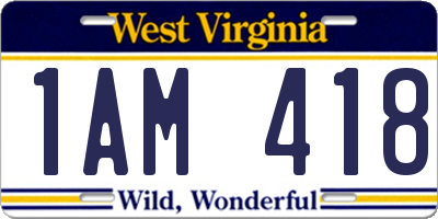 WV license plate 1AM418