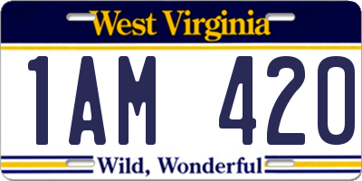 WV license plate 1AM420