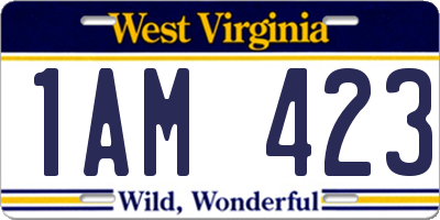 WV license plate 1AM423